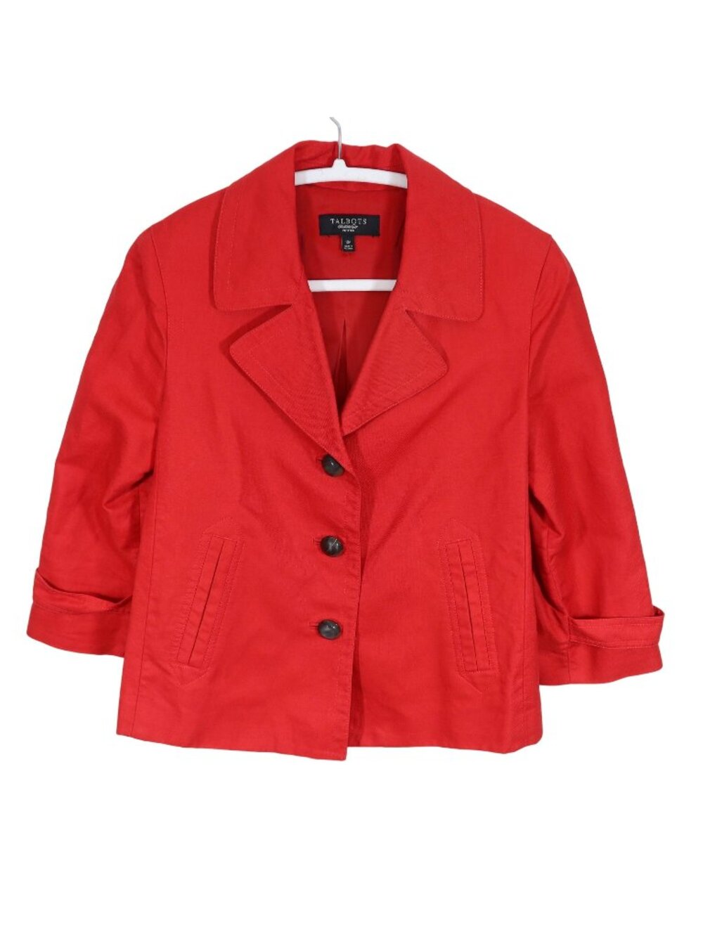  TALBOTS Linen Blend Box Pleat 3/4 Sleeve Swing Jacket  Size 10p Boxy Preppy
